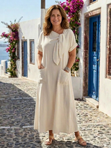 Catalina | Women's Tie Neck Short Sleeve Maxi Dress