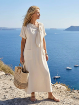 Catalina | Women's Tie Neck Short Sleeve Maxi Dress