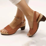 Vera | Women's Peep Toe Slingback Block Heel Sandals Buckle