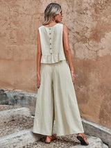 Ivy | Women's Sleeveless Ruffle Hem Top and Wide Leg Pants Set