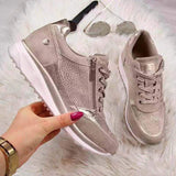 Sparkle | Women's Zip Lace-Up Trainers Rhinestone Detail