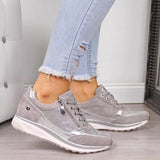 Sparkle | Women's Zip Lace-Up Trainers Rhinestone Detail