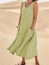 Wren | Women's Sleeveless Midi Dress Scoop Neck Pockets Casual Summer