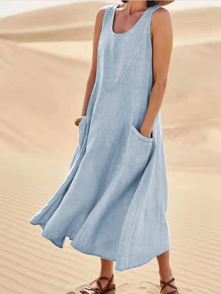 Wren | Women's Sleeveless Midi Dress Scoop Neck Pockets Casual Summer