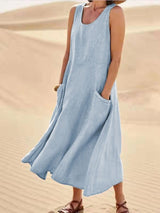 Wren | Women's Sleeveless Midi Dress Scoop Neck Pockets Casual Summer