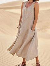Wren | Women's Sleeveless Midi Dress Scoop Neck Pockets Casual Summer
