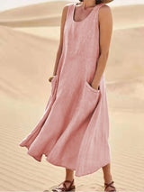 Wren | Women's Sleeveless Midi Dress Scoop Neck Pockets Casual Summer