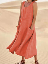 Wren | Women's Sleeveless Midi Dress Scoop Neck Pockets Casual Summer