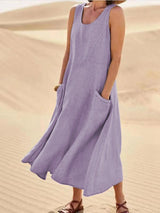 Wren | Women's Sleeveless Midi Dress Scoop Neck Pockets Casual Summer