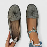 Daisy | Women's Suede Bow Loafers Tassel Detail Slip-On Flat