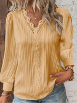 Delilah | Women's V Neck Ribbed Long Sleeve Blouse