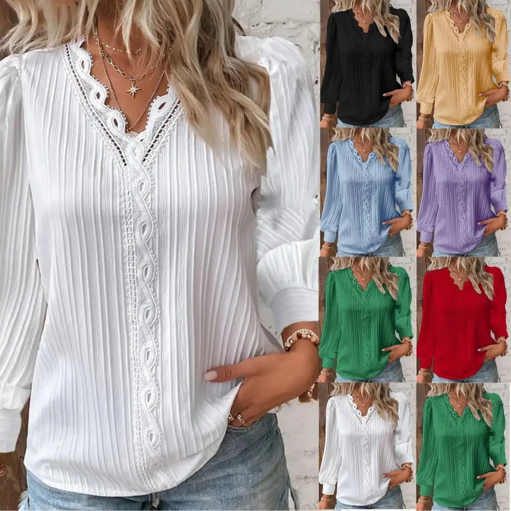 Delilah | Women's V Neck Ribbed Long Sleeve Blouse