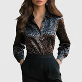 Delphine | Women's Leopard Print Collared Long Sleeve Blouse
