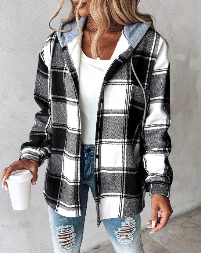 Women’s Plaid Flannel Hooded Shacket