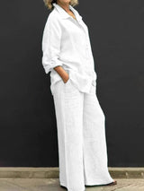 Mabel | Women's 2 Piece Textured Shirt and Wide Leg Trouser Set