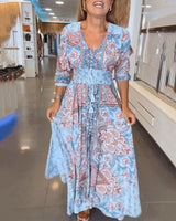 Helia - Holiday Dress with V-Neck and 3/4 Sleeves