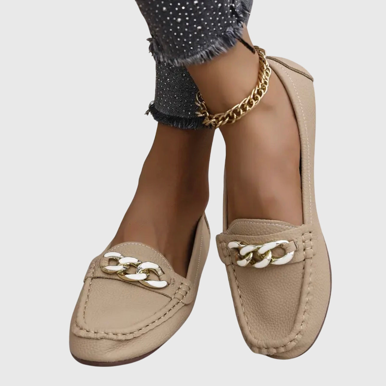 Luna | Women's Gold Chain Loafers Round Toe Slip-On Flats