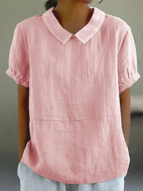 Bea | Women's Linen Collared Short Sleeve Top Relaxed Fit