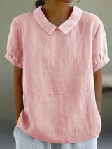 Bea | Women's Linen Collared Short Sleeve Top Relaxed Fit