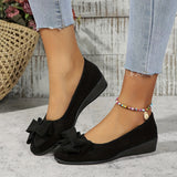 Maisie | Women's Wedge Ballet Flats Bow Detail Suede Slip On Shoes