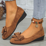Maisie | Women's Wedge Ballet Flats Bow Detail Suede Slip On Shoes