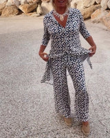 Jade | Women's 2 Piece Printed Wide Leg Trouser Set 3/4 Sleeve