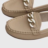 Luna | Women's Gold Chain Loafers Round Toe Slip-On Flats