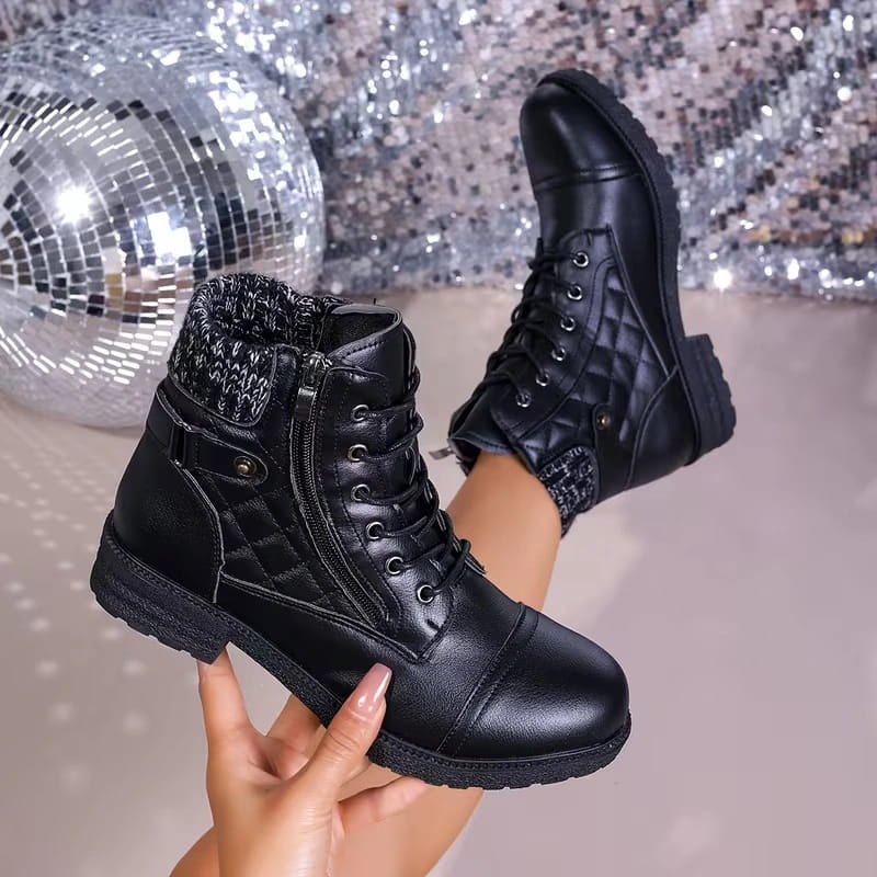 Women’s Quilted Leather Lace-Up Ankle Boots