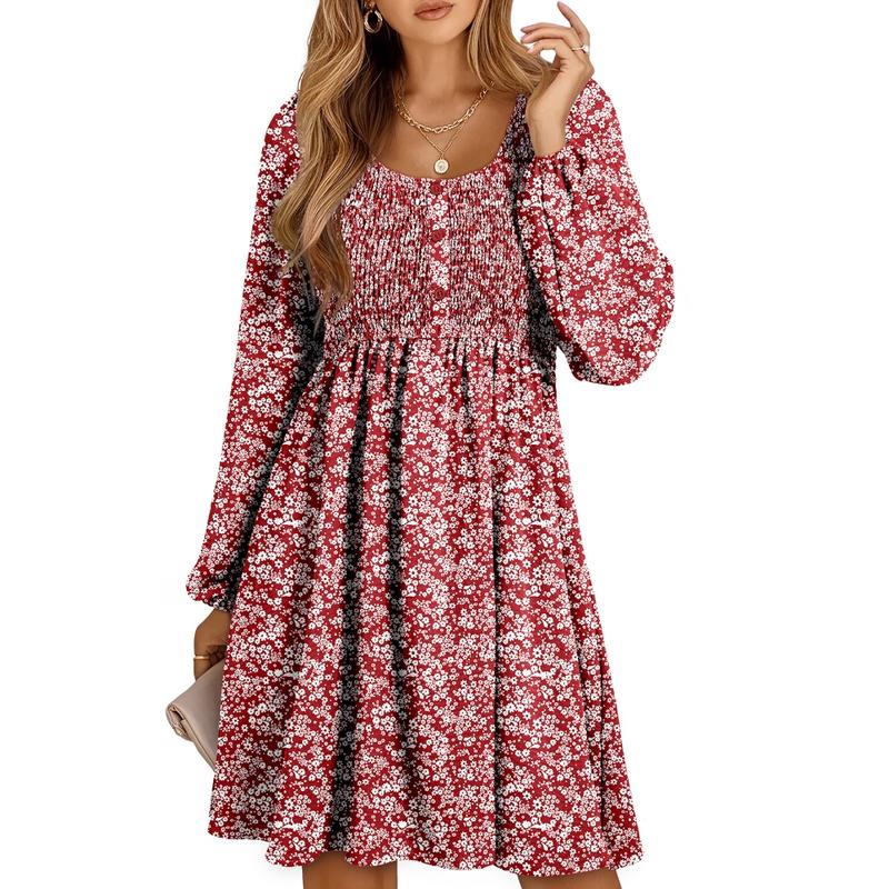 Penny | Women's Smocked Square Neck Puff Sleeve A-Line Mini Dress