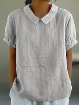 Bea | Women's Linen Collared Short Sleeve Top Relaxed Fit