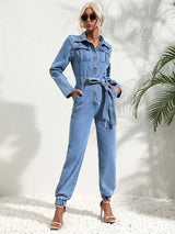 Elysia | Women's Collared Long Sleeve Jumpsuit