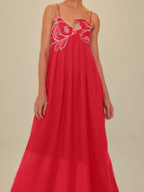 Koi | Women's Embroidered Spaghetti Strap Maxi Dress Empire Waist