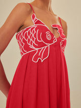 Koi | Women's Embroidered Spaghetti Strap Maxi Dress Empire Waist
