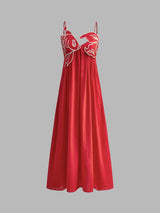 Koi | Women's Embroidered Spaghetti Strap Maxi Dress Empire Waist