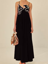 Koi | Women's Embroidered Spaghetti Strap Maxi Dress Empire Waist
