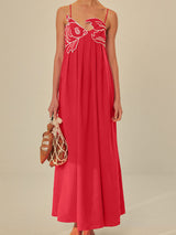 Koi | Women's Embroidered Spaghetti Strap Maxi Dress Empire Waist