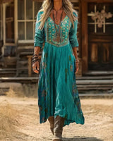Esmeralda | Women's Embroidered V Neck Maxi Dress