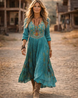 Esmeralda | Women's Embroidered V Neck Maxi Dress