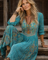 Esmeralda | Women's Embroidered V Neck Maxi Dress