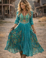 Esmeralda | Women's Embroidered V Neck Maxi Dress
