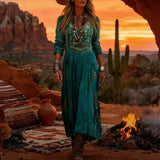 Esmeralda | Women's Embroidered V Neck Maxi Dress