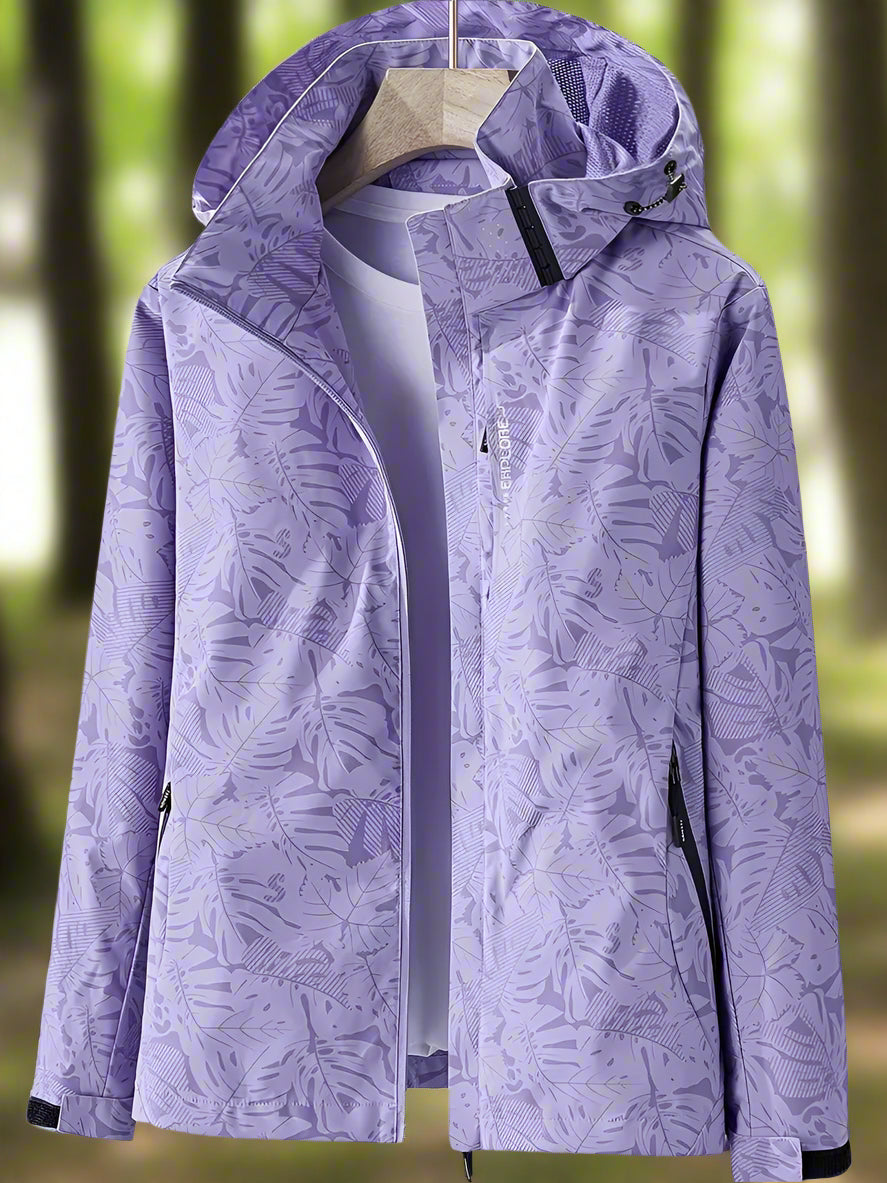 Estelle | Women's Leaf Print Hooded Waterproof Jacket