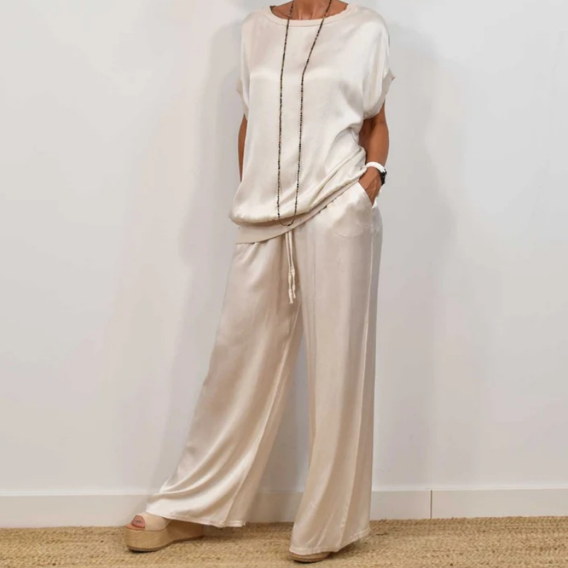 Estelle | Women's Short Sleeve Wide Leg Two-Piece Set