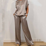 Estelle | Women's Short Sleeve Wide Leg Two-Piece Set