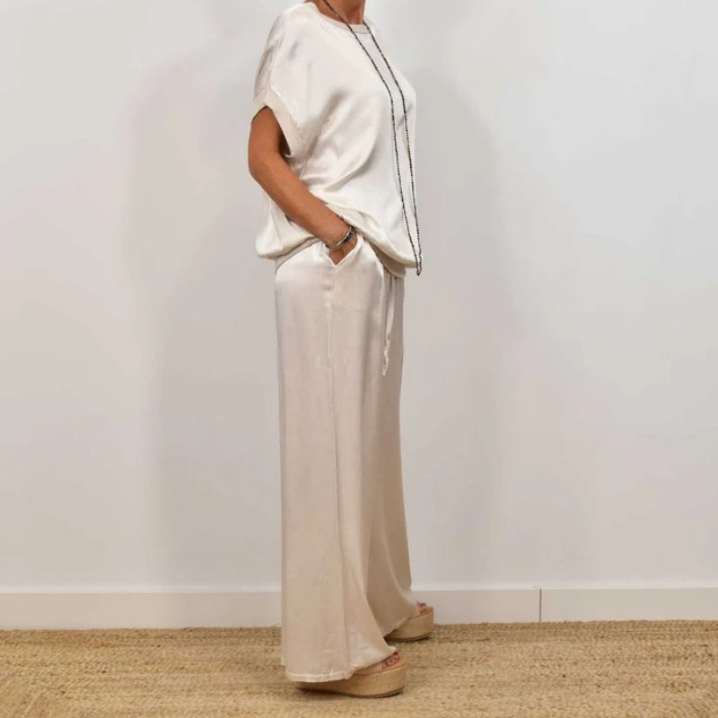 Estelle | Women's Short Sleeve Wide Leg Two-Piece Set
