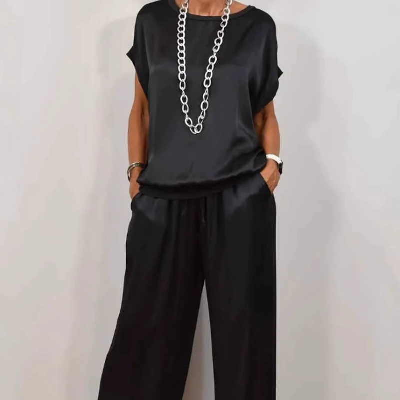 Estelle | Women's Short Sleeve Wide Leg Two-Piece Set