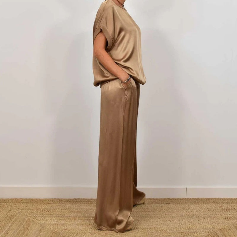 Estelle | Women's Short Sleeve Wide Leg Two-Piece Set
