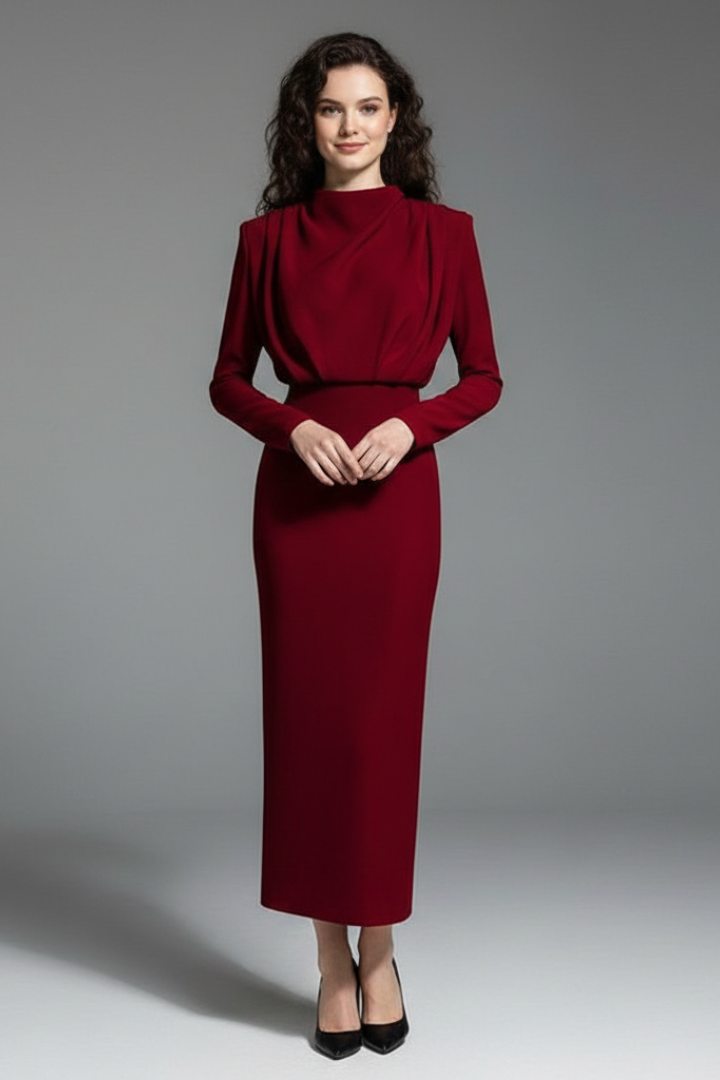 Evangeline | Women's Mock Neck Long Sleeve Maxi Dress