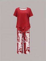 Evelira | Women's Leaf Print Two Piece Wide Leg Set