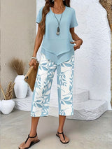 Evelira | Women's Leaf Print Two Piece Wide Leg Set